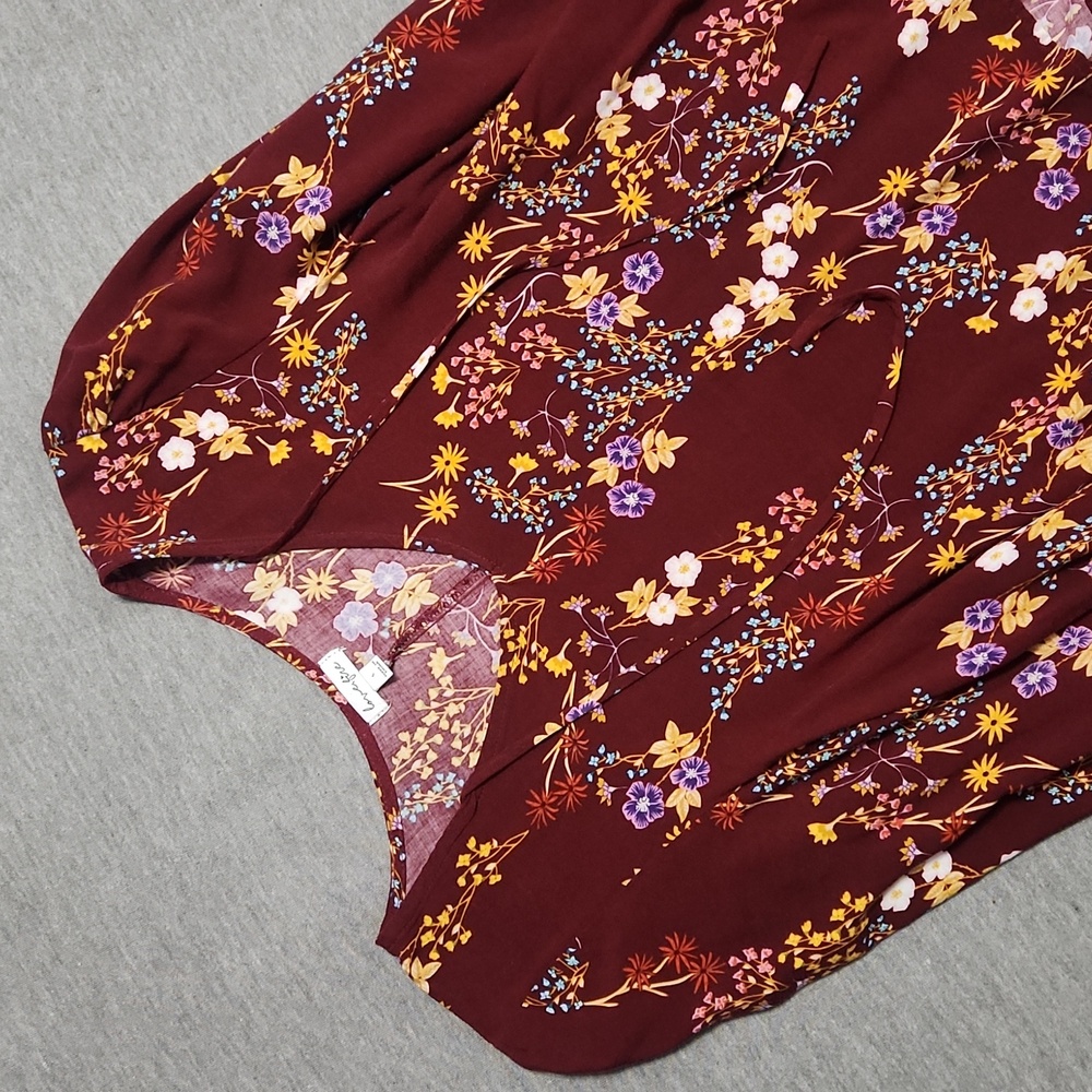 🔴🆓️ FREE* Love,Fire Floral V-Neck Long-Sleeved Peasant Blouse Summer Top Shirt